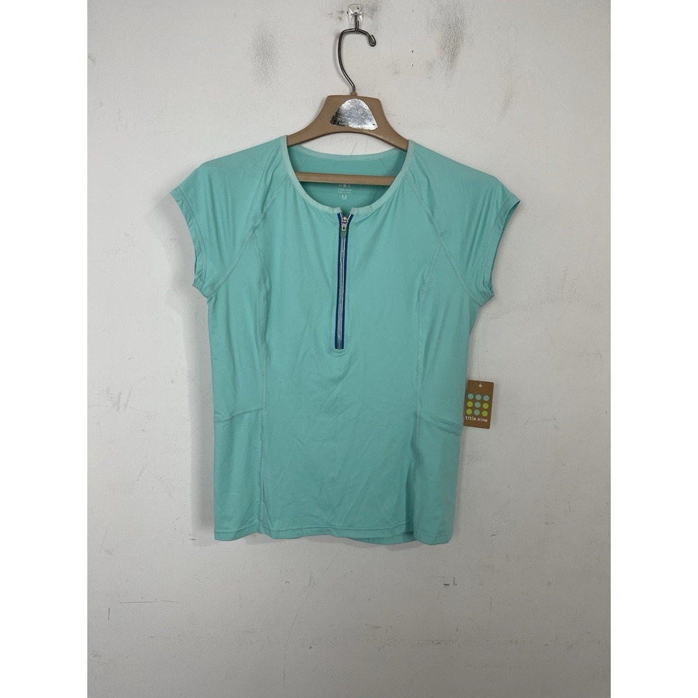Title Nine Womens Shirt Medium Green Athletic‎ Workout Gym Tee Zip Paradigm